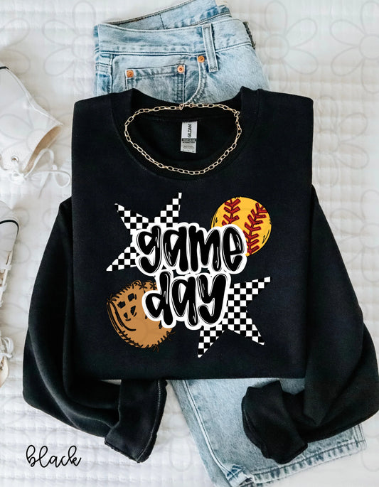 Softball Checkered Star Game Day DTF Transfer