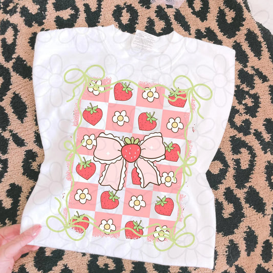 Strawberry Flower Coquette Bow DTF Transfer