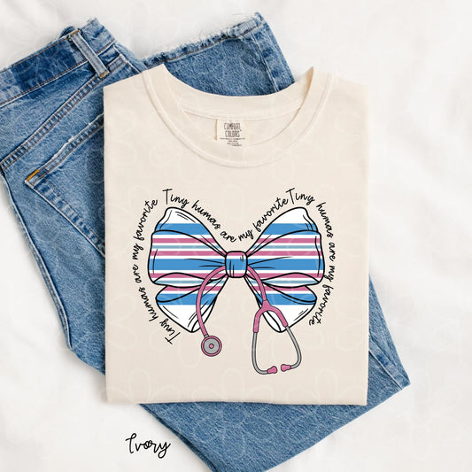 Tiny Humans Are My Favorite Stethescope Bow DTF Transfer