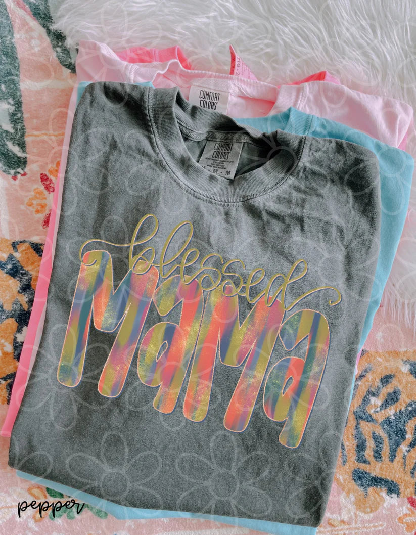 Multicolor Blessed Mama DTF Transfer