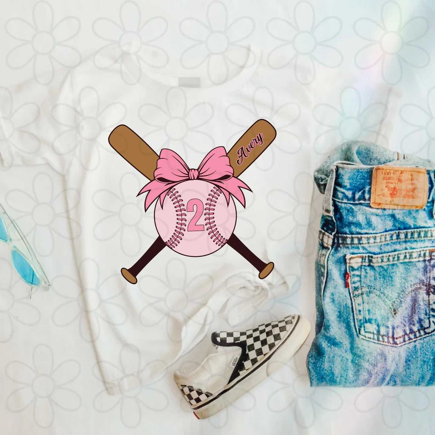 Pink Custom Name & Number Coquette Bat DTF Transfer