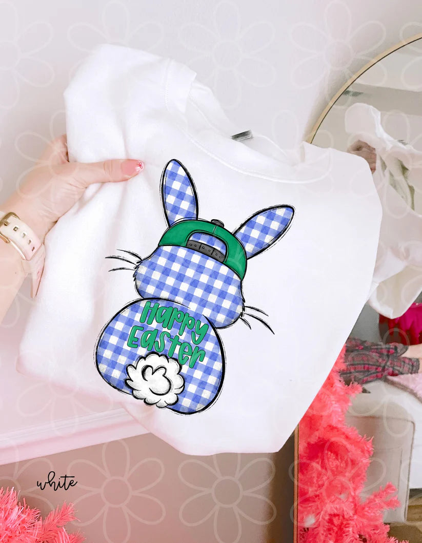 Blue Gingham Bunny Happy Easter DTF Transfer
