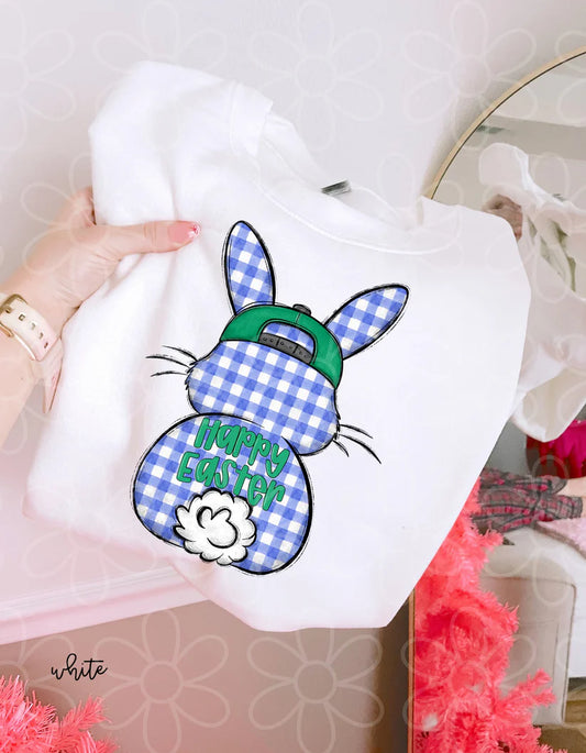 Blue Gingham Bunny Happy Easter DTF Transfer